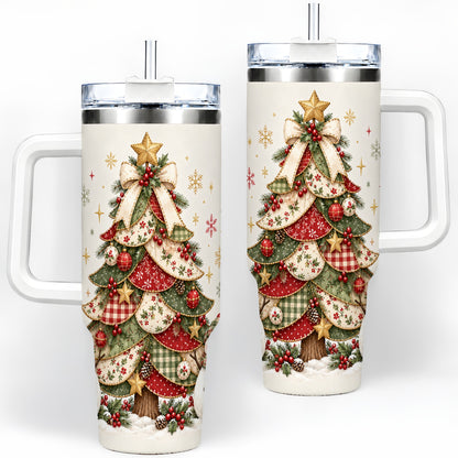 Christmas Tree Snowman Handled Tumbler, 40oz Festive Winter Drinkware