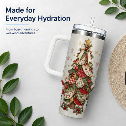Christmas Tree Snowman Handled Tumbler, 40oz Festive Winter Drinkware