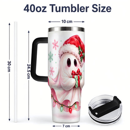#pl[40oz|Black] Cute Christmas Ghost Handled Tumbler, 40oz Holiday Drinkware