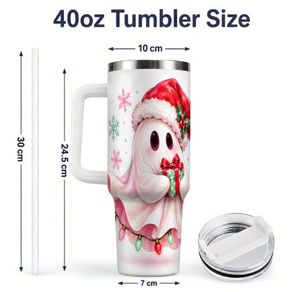 #pl[40oz|White] Cute Christmas Ghost Handled Tumbler, 40oz Holiday Drinkware