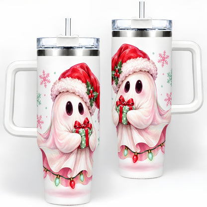 Cute Christmas Ghost Handled Tumbler, 40oz Holiday Drinkware