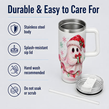 Cute Christmas Ghost Handled Tumbler, 40oz Holiday Drinkware