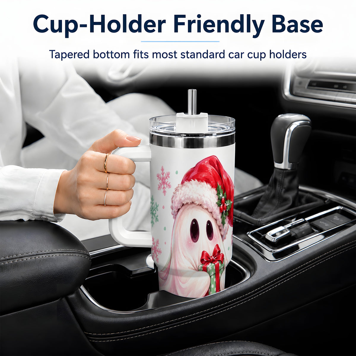 Cute Christmas Ghost Handled Tumbler, 40oz Holiday Drinkware