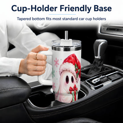 Cute Christmas Ghost Handled Tumbler, 40oz Holiday Drinkware