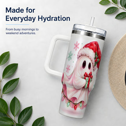 Cute Christmas Ghost Handled Tumbler, 40oz Holiday Drinkware