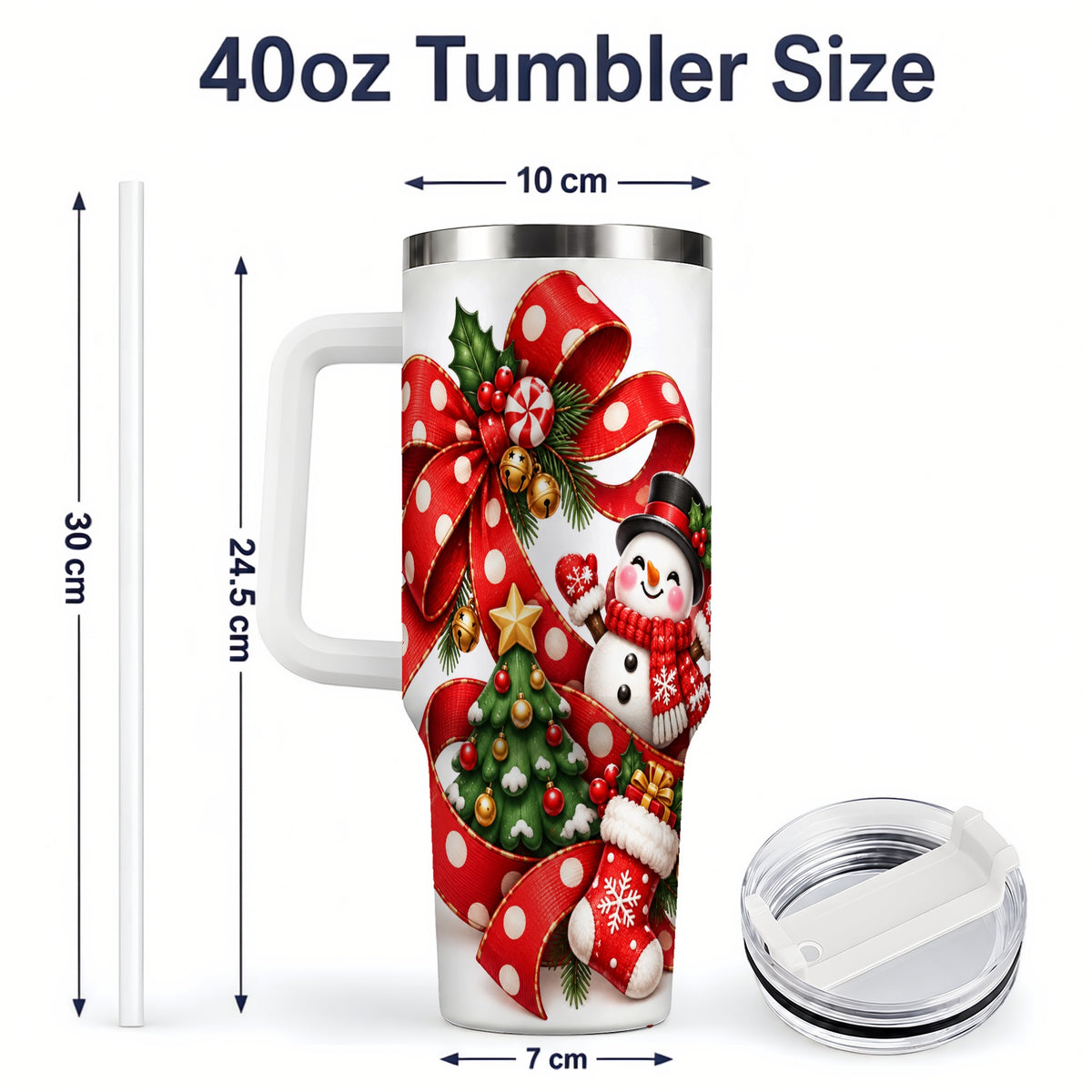 #pl[40oz|White] Snowman Christmas Bow Handled Tumbler, 40oz Holiday Drinkware