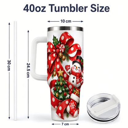 #pl[40oz|White] Snowman Christmas Bow Handled Tumbler, 40oz Holiday Drinkware