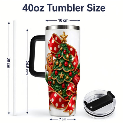 #pl[40oz|Black] Gingerbread Christmas Tree Handled Tumbler, 40oz Holiday Drinkware