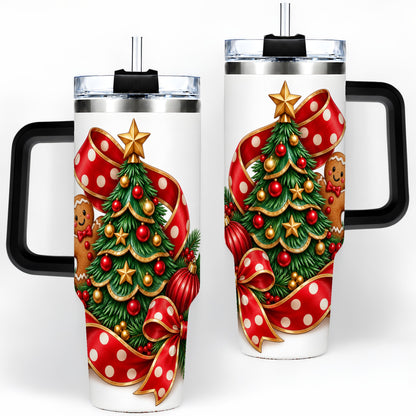 #pl[40oz|Black] Gingerbread Christmas Tree Handled Tumbler, 40oz Holiday Drinkware