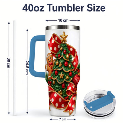 #pl[40oz|Blue] Gingerbread Christmas Tree Handled Tumbler, 40oz Holiday Drinkware