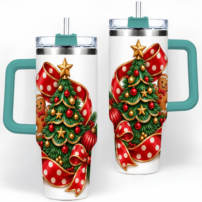 #pl[40oz|Green] Gingerbread Christmas Tree Handled Tumbler, 40oz Holiday Drinkware