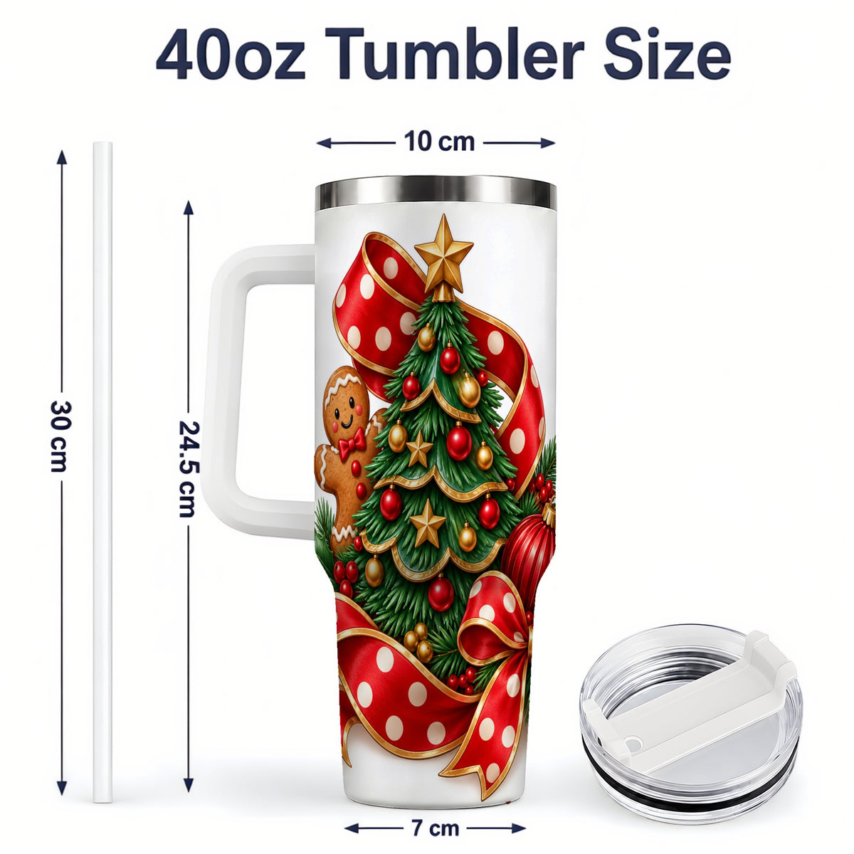 #pl[40oz|White] Gingerbread Christmas Tree Handled Tumbler, 40oz Holiday Drinkware