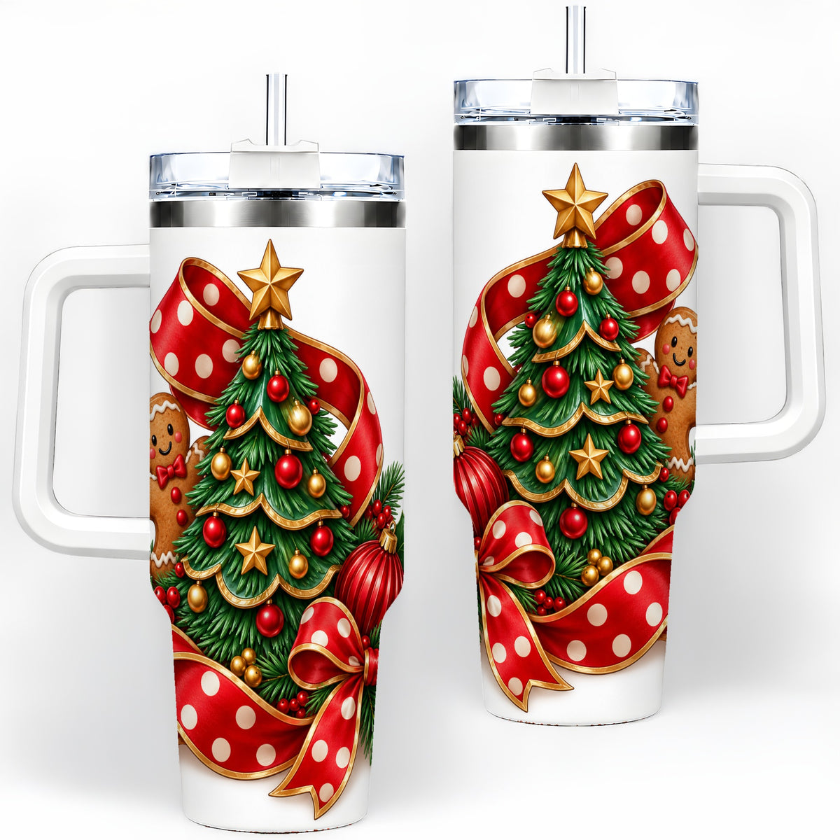 Gingerbread Christmas Tree Handled Tumbler, 40oz Holiday Drinkware