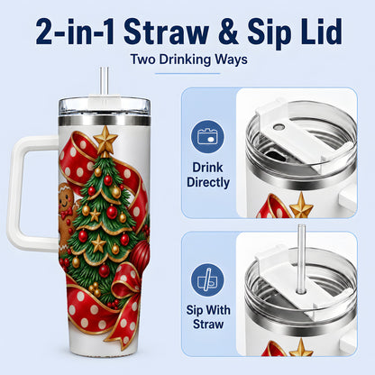 #pl[40oz|White] Gingerbread Christmas Tree Handled Tumbler, 40oz Holiday Drinkware