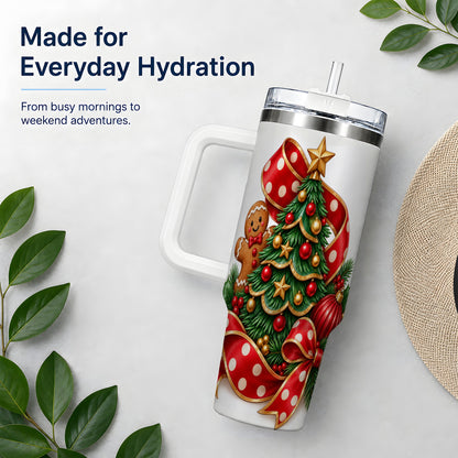 Gingerbread Christmas Tree Handled Tumbler, 40oz Holiday Drinkware