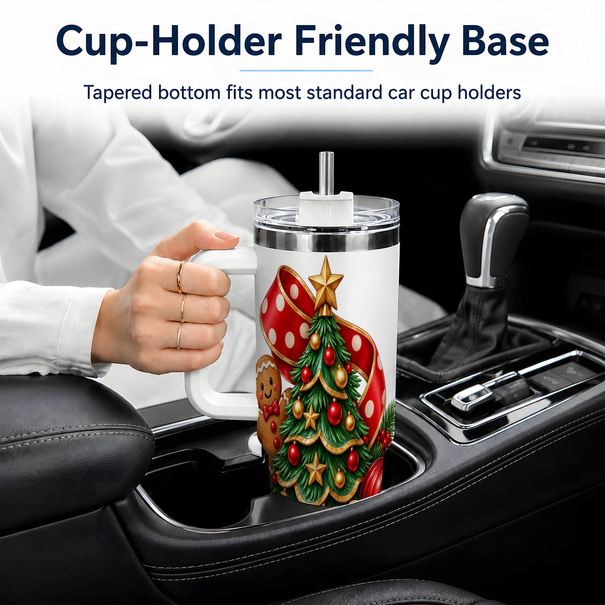 Gingerbread Christmas Tree Handled Tumbler, 40oz Holiday Drinkware