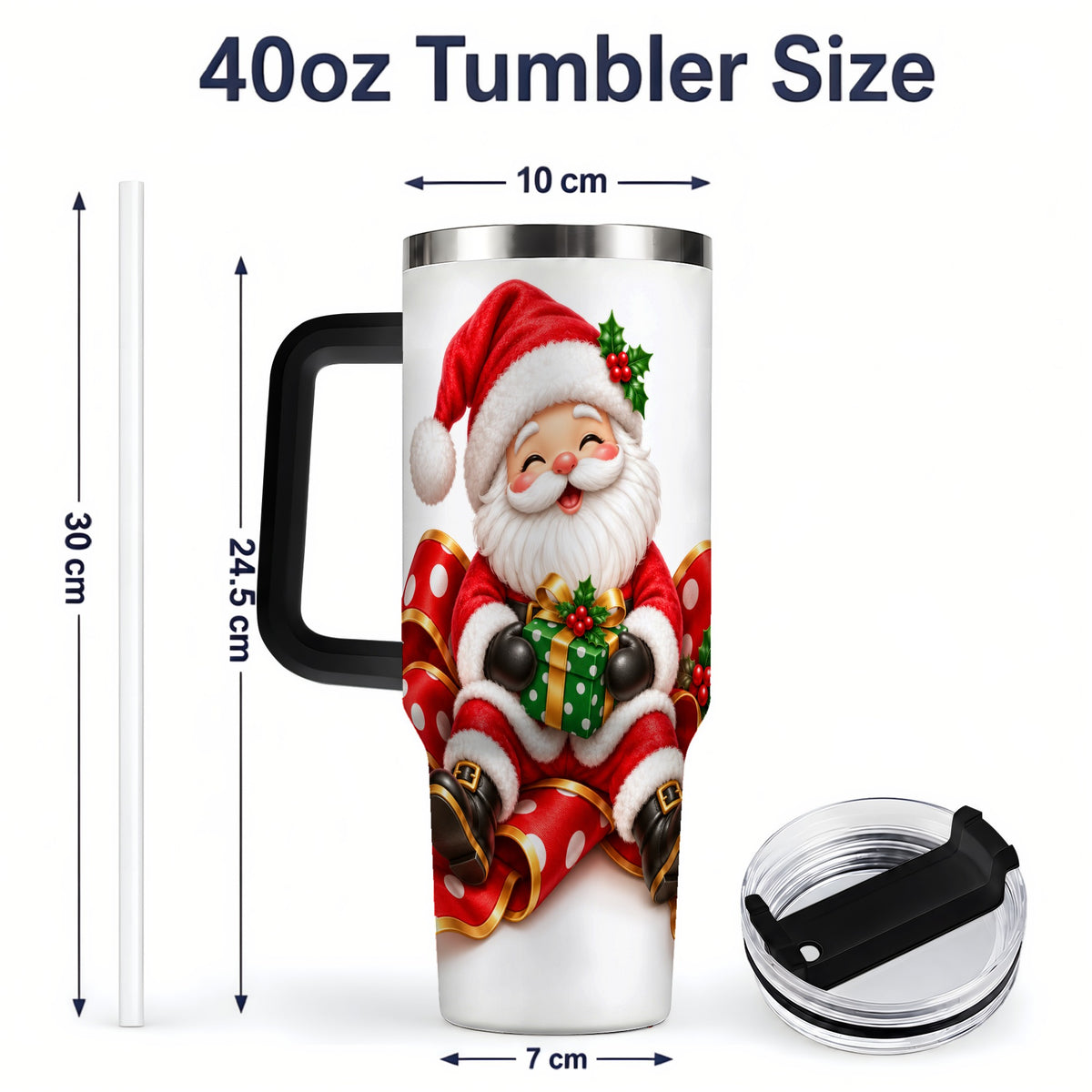 #pl[40oz|Black] Santa Claus Christmas Handled Tumbler, 40oz Festive Drinkware