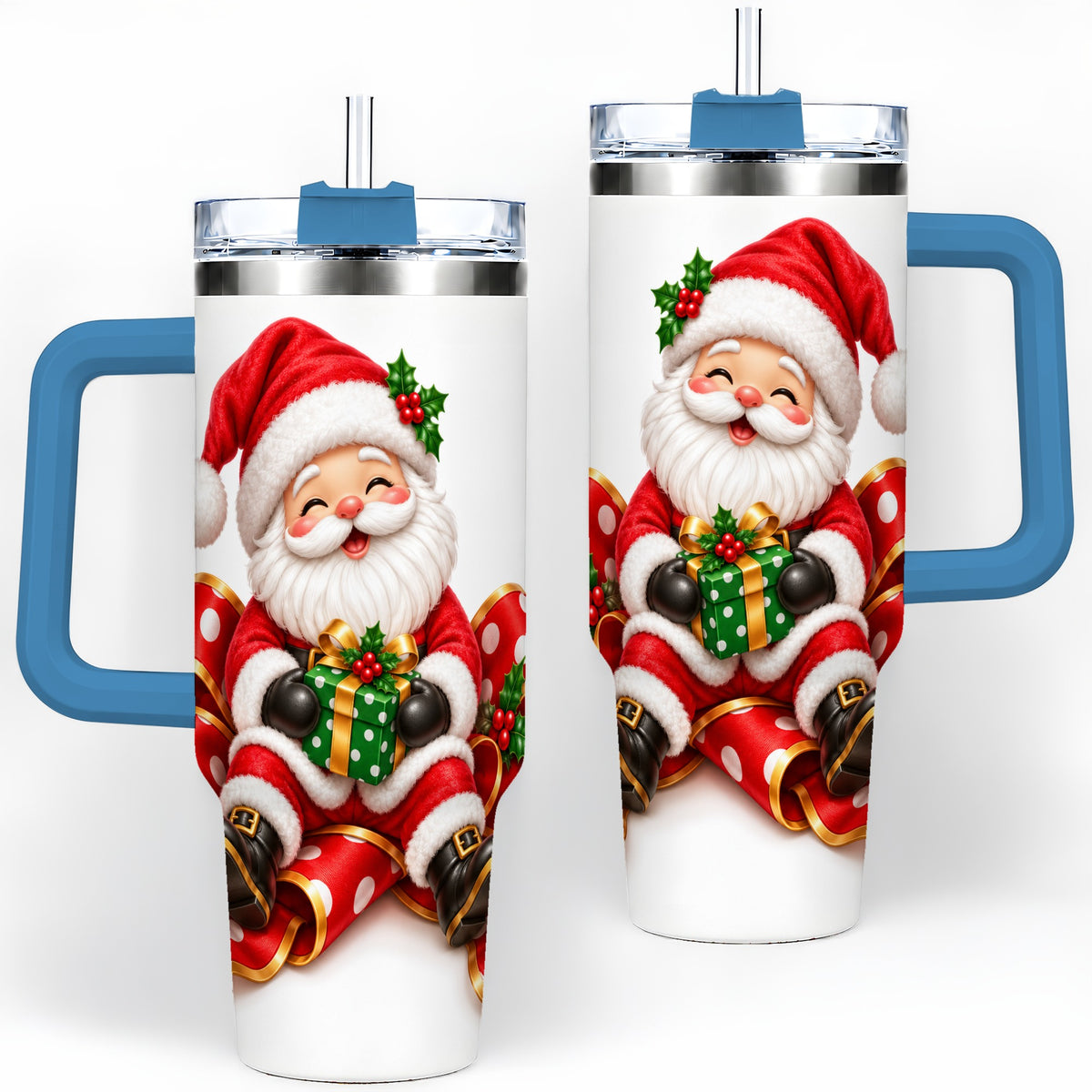 #pl[40oz|Blue] Santa Claus Christmas Handled Tumbler, 40oz Festive Drinkware