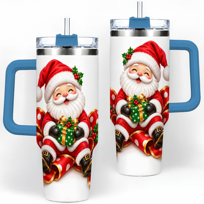 #pl[40oz|Blue] Santa Claus Christmas Handled Tumbler, 40oz Festive Drinkware