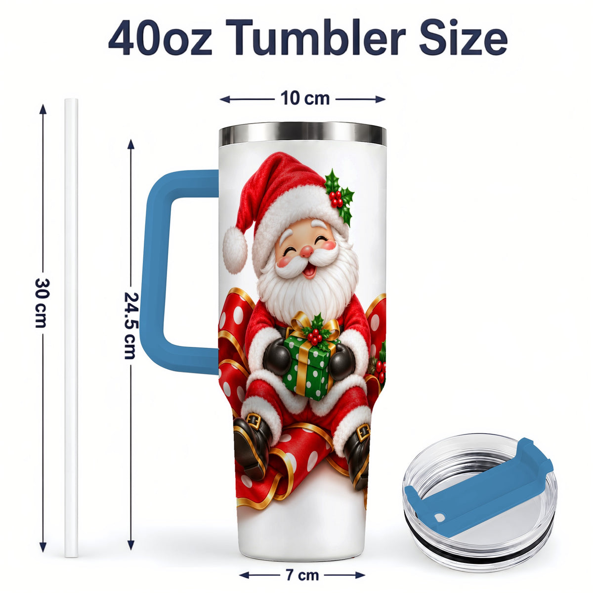 #pl[40oz|Blue] Santa Claus Christmas Handled Tumbler, 40oz Festive Drinkware
