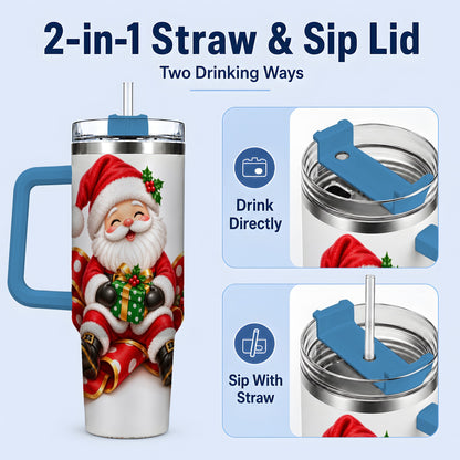 #pl[40oz|Blue] Santa Claus Christmas Handled Tumbler, 40oz Festive Drinkware