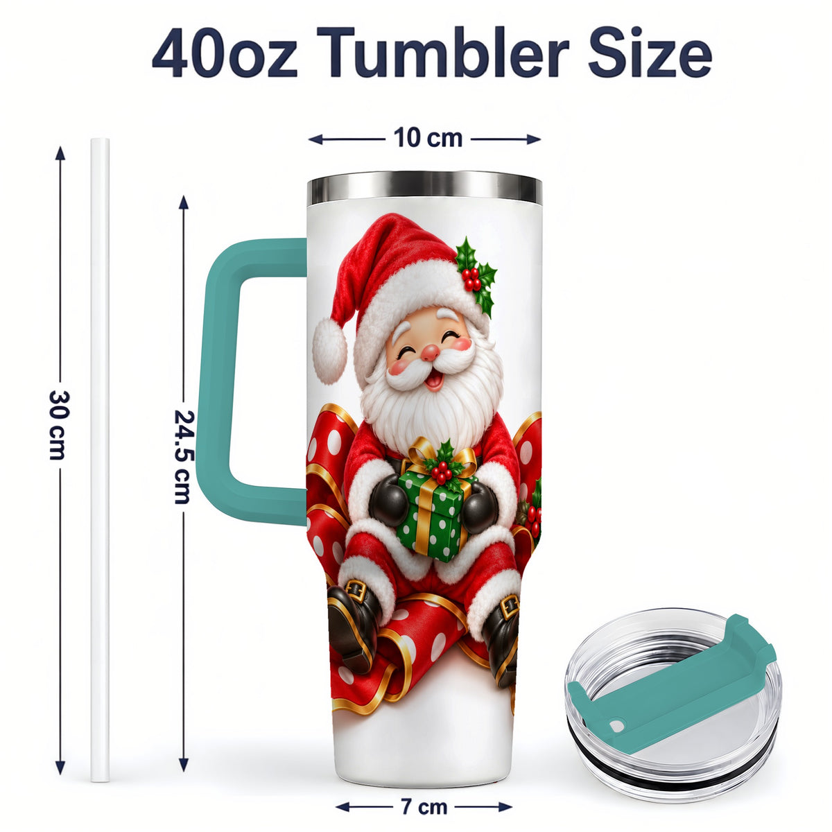 #pl[40oz|Green] Santa Claus Christmas Handled Tumbler, 40oz Festive Drinkware