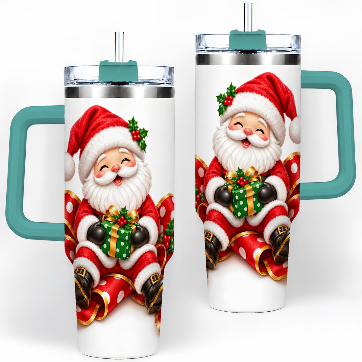 #pl[40oz|Green] Santa Claus Christmas Handled Tumbler, 40oz Festive Drinkware