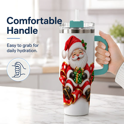 #pl[40oz|Green] Santa Claus Christmas Handled Tumbler, 40oz Festive Drinkware