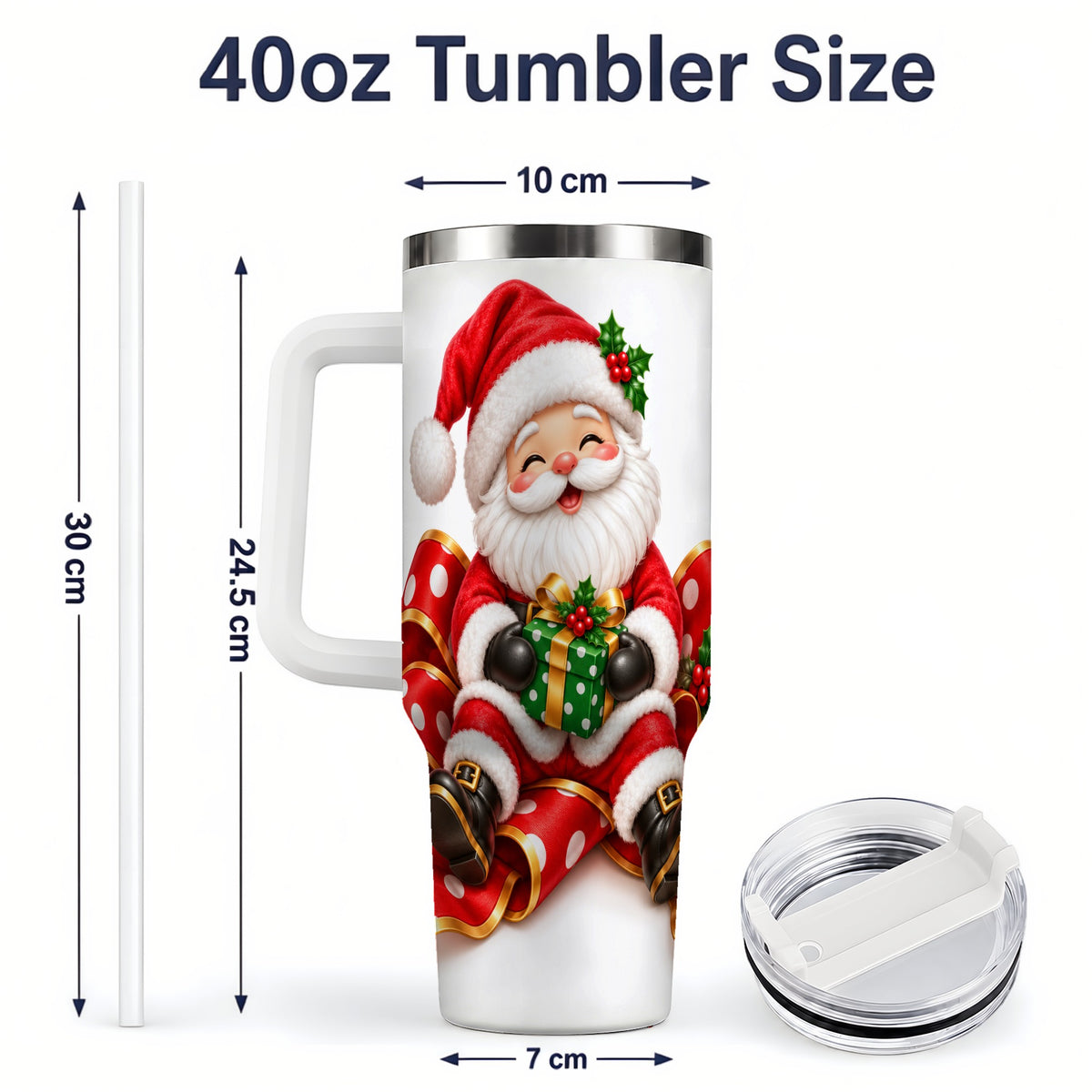 #pl[40oz|White] Santa Claus Christmas Handled Tumbler, 40oz Festive Drinkware