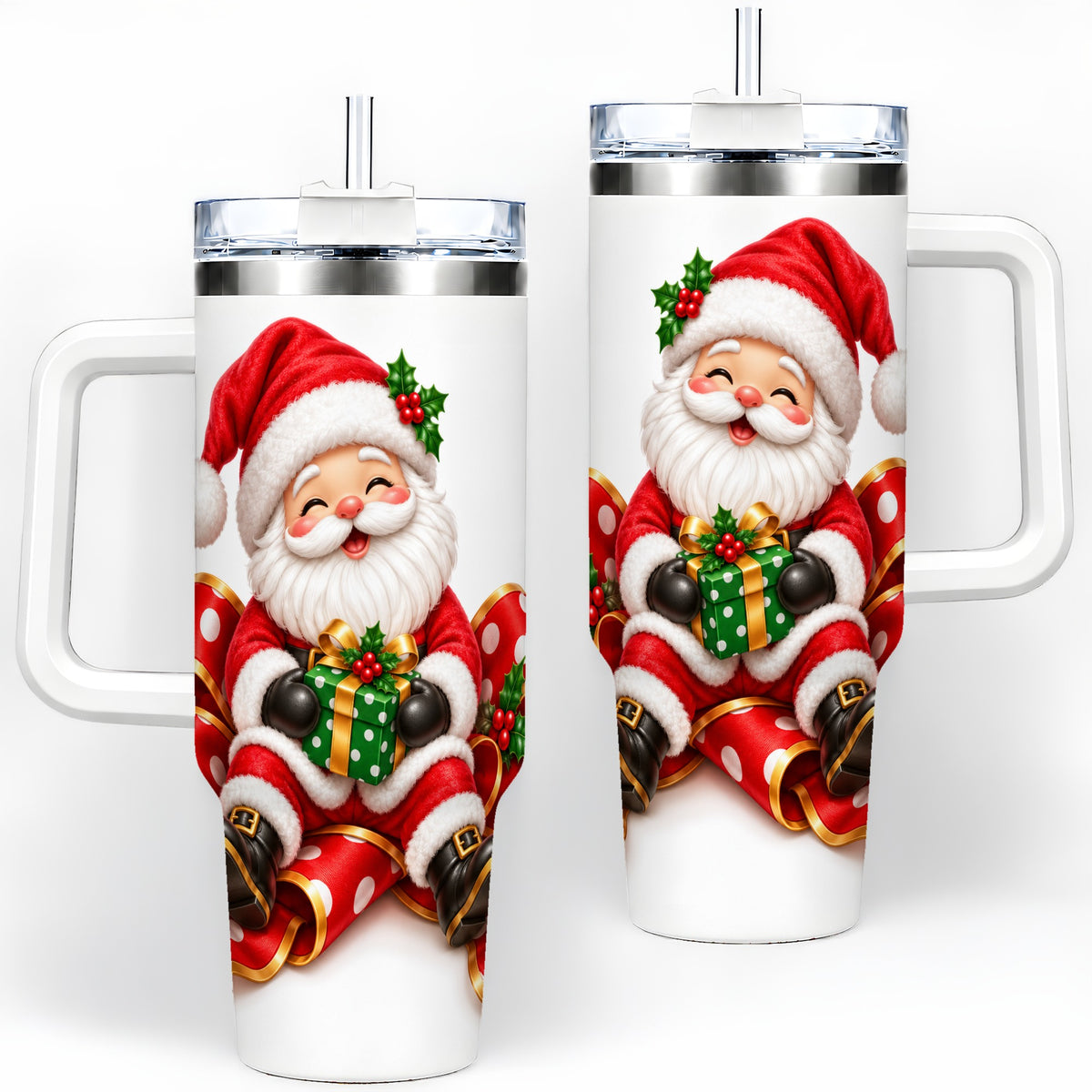 Santa Claus Christmas Handled Tumbler, 40oz Festive Drinkware