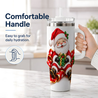 #pl[40oz|White] Santa Claus Christmas Handled Tumbler, 40oz Festive Drinkware
