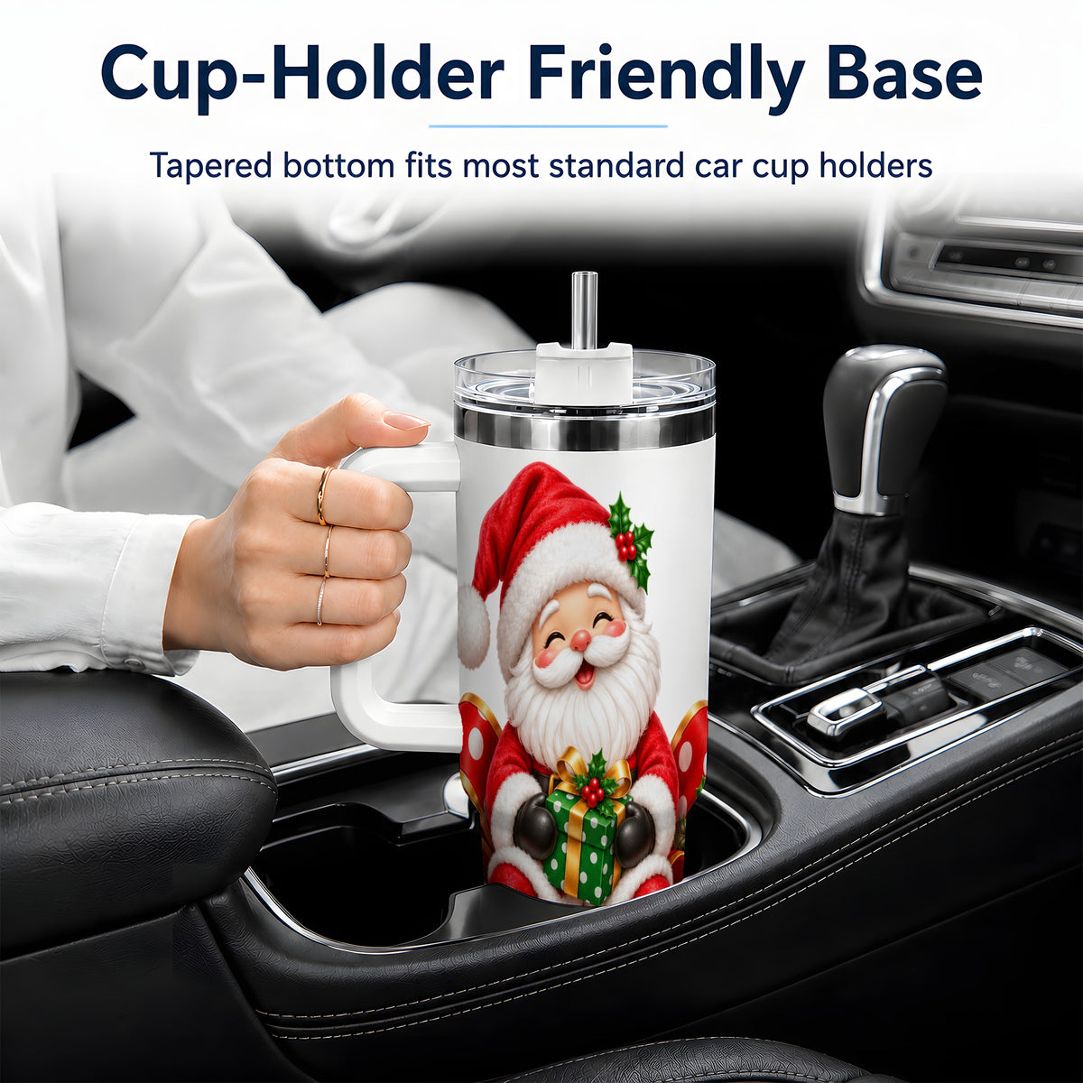 Santa Claus Christmas Handled Tumbler, 40oz Festive Drinkware