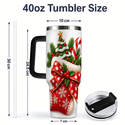 #pl[40oz|Black] Christmas Stocking Bow Handled Tumbler, 40oz Festive Drinkware