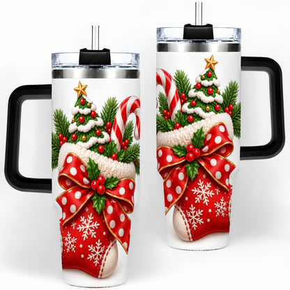 #pl[40oz|Black] Christmas Stocking Bow Handled Tumbler, 40oz Festive Drinkware