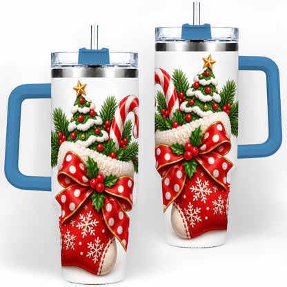 #pl[40oz|Blue] Christmas Stocking Bow Handled Tumbler, 40oz Festive Drinkware
