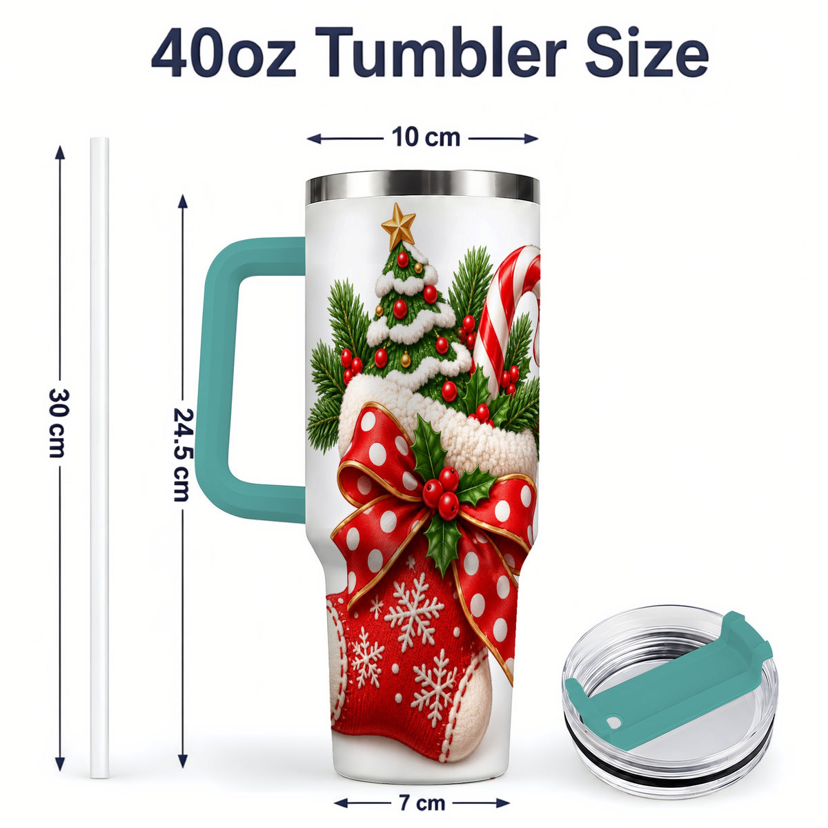 #pl[40oz|Green] Christmas Stocking Bow Handled Tumbler, 40oz Festive Drinkware