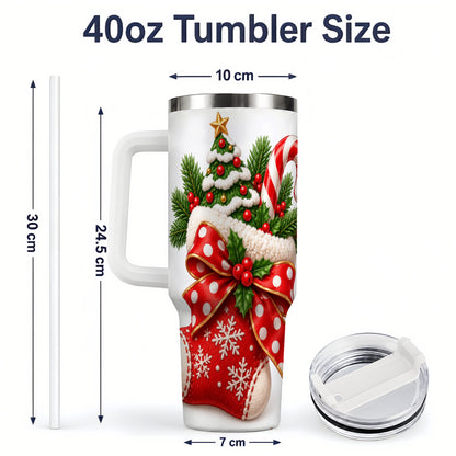 #pl[40oz|White] Christmas Stocking Bow Handled Tumbler, 40oz Festive Drinkware