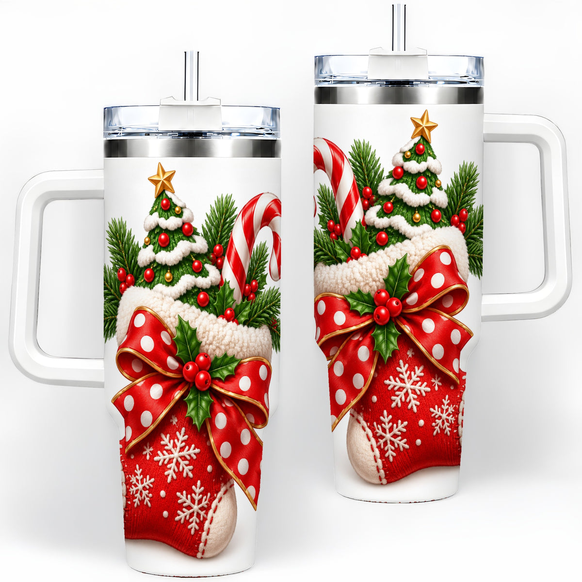 Christmas Stocking Bow Handled Tumbler, 40oz Festive Drinkware