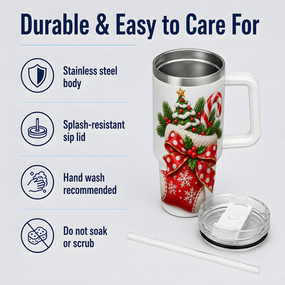 Christmas Stocking Bow Handled Tumbler, 40oz Festive Drinkware