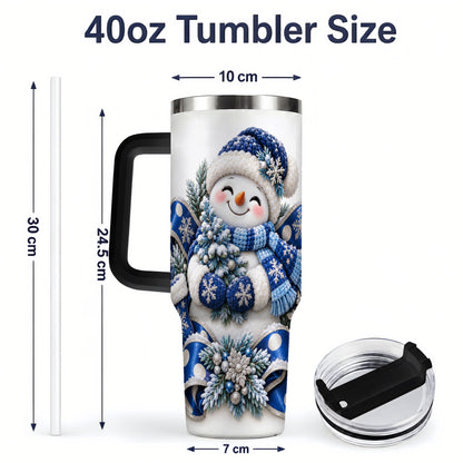 #pl[40oz|Black] Blue Christmas Snowman Handled Tumbler, 40oz Winter Drinkware