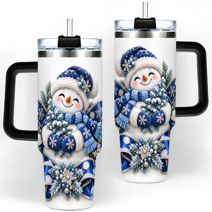 #pl[40oz|Black] Blue Christmas Snowman Handled Tumbler, 40oz Winter Drinkware