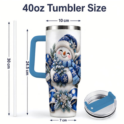 #pl[40oz|Blue] Blue Christmas Snowman Handled Tumbler, 40oz Winter Drinkware