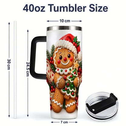 #pl[40oz|Black] Christmas Gingerbread Man Handled Tumbler, 40oz Holiday Drinkware