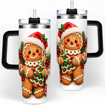 #pl[40oz|Black] Christmas Gingerbread Man Handled Tumbler, 40oz Holiday Drinkware
