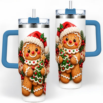 #pl[40oz|Blue] Christmas Gingerbread Man Handled Tumbler, 40oz Holiday Drinkware