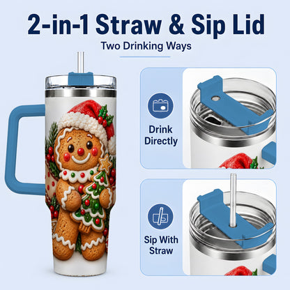 #pl[40oz|Blue] Christmas Gingerbread Man Handled Tumbler, 40oz Holiday Drinkware