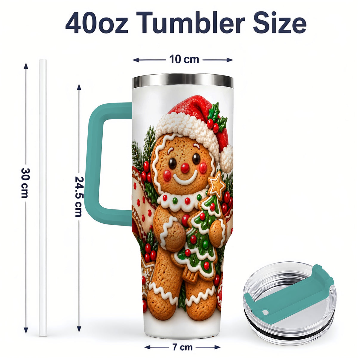 #pl[40oz|Green] Christmas Gingerbread Man Handled Tumbler, 40oz Holiday Drinkware