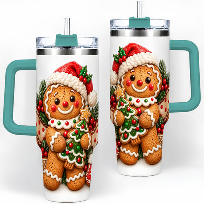 #pl[40oz|Green] Christmas Gingerbread Man Handled Tumbler, 40oz Holiday Drinkware