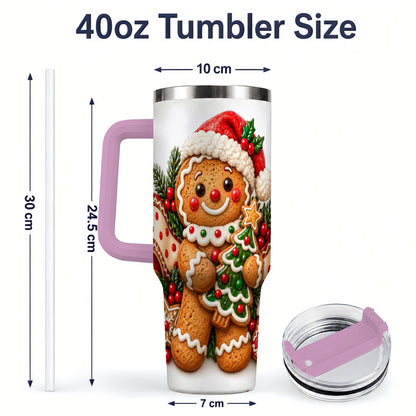 #pl[40oz|Pink] Christmas Gingerbread Man Handled Tumbler, 40oz Holiday Drinkware