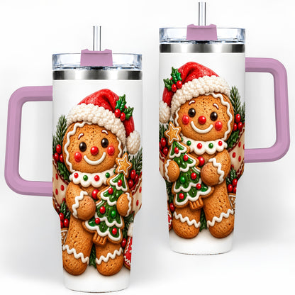 #pl[40oz|Pink] Christmas Gingerbread Man Handled Tumbler, 40oz Holiday Drinkware